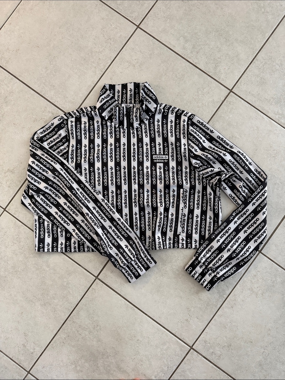 adidas Black and White Logo Tape Cropped Bomber Jacket